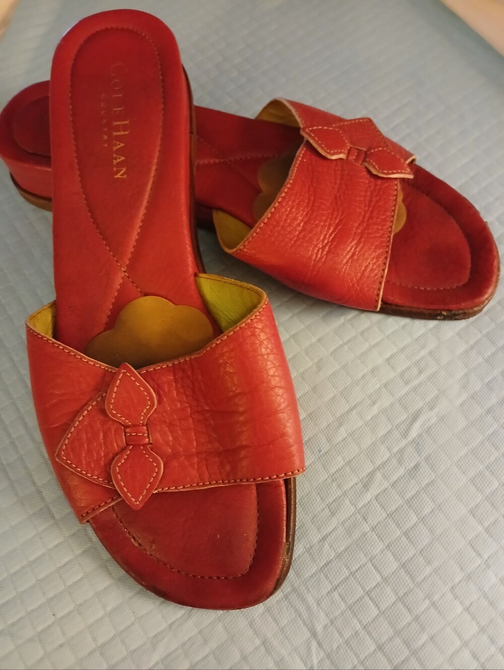 Cole Haan Bright Pink Leather Slide Mules with Bow Detail